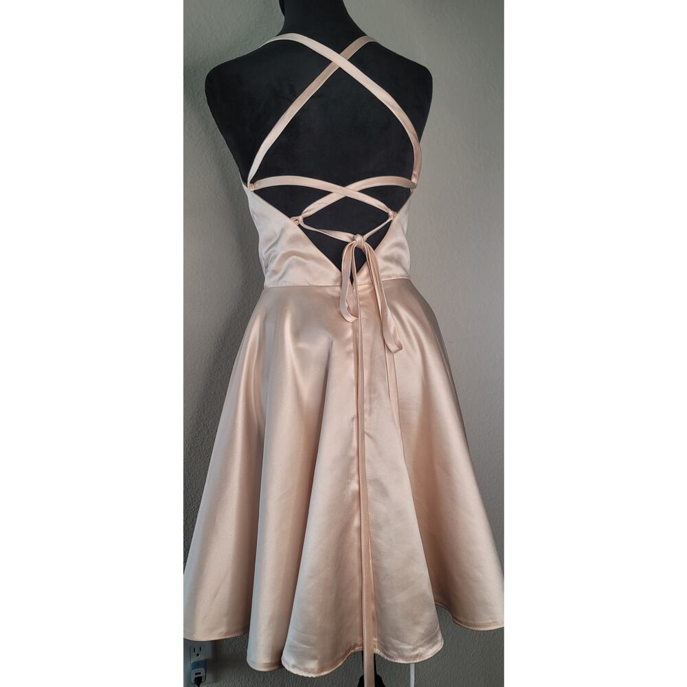 Short Baby Pink Satin Dress Lace-up Balletcore Back Detail Size Small/Medium